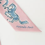 Hermes Twilly Freedom Horse Chevaux en Liberte Silk Scarf View Rose Blue Blanc — view 3