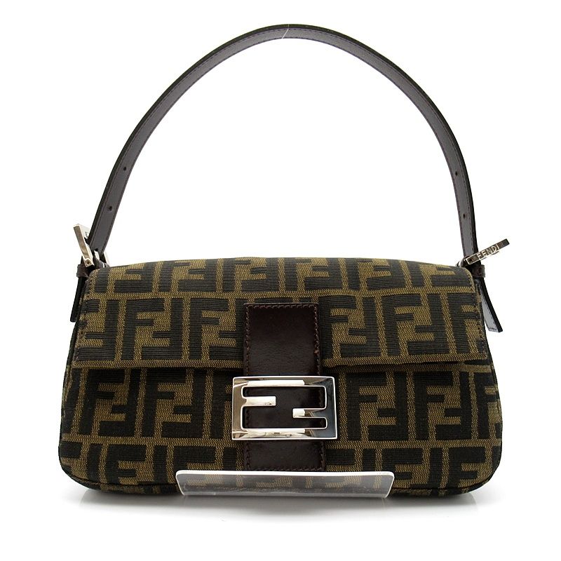Fendi Zucca Mamma Bucket Canvas Leather Handbag Brown