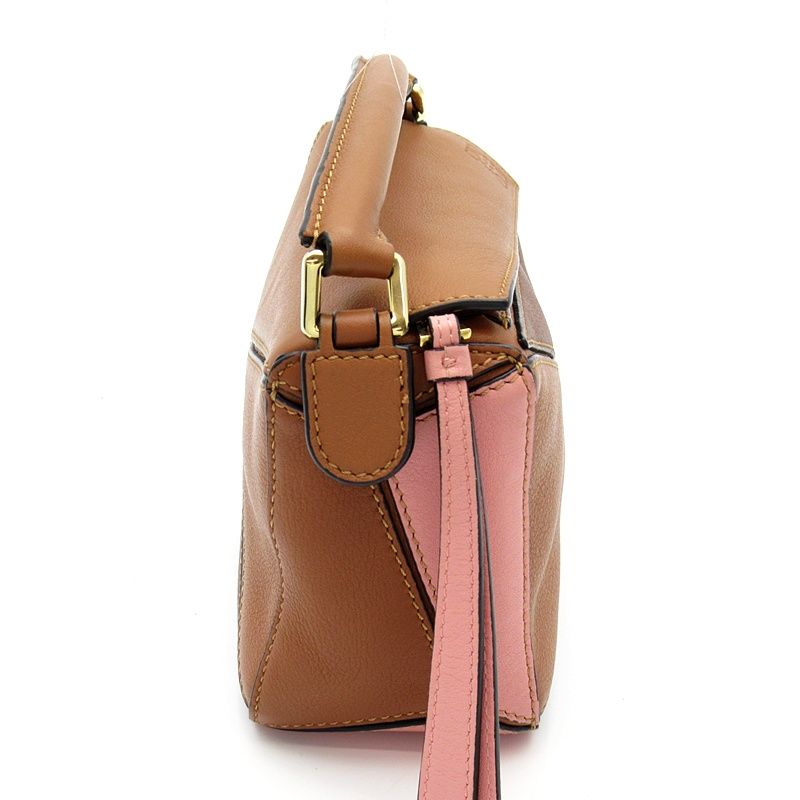 Loewe Puzzle Bag Mini Tricolor Soft Grain Calfskin Handbag Brown Pink — view 5
