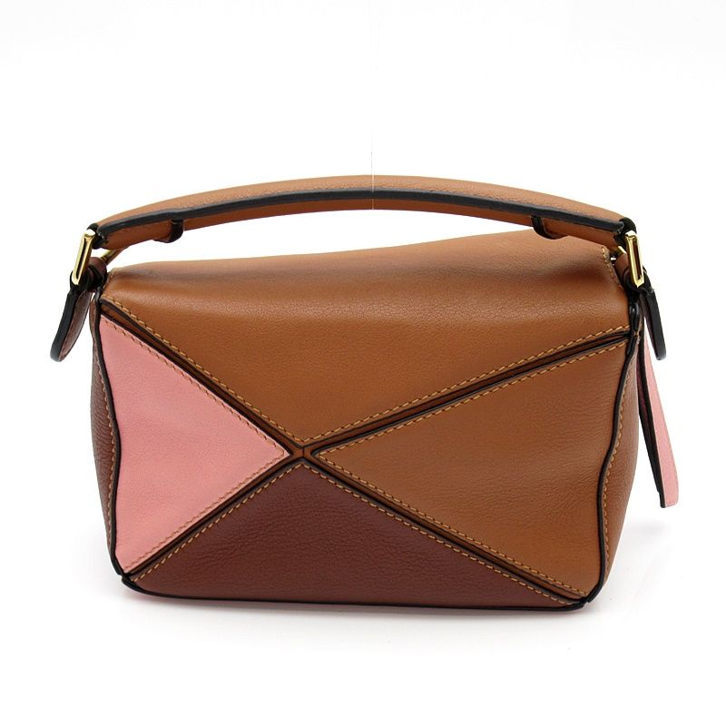 Loewe Puzzle Bag Mini Tricolor Soft Grain Calfskin Handbag Brown Pink — view 4