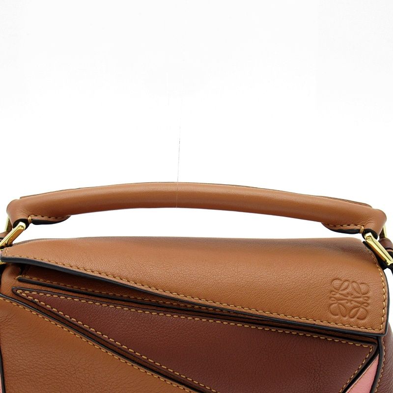 Loewe Puzzle Bag Mini Tricolor Soft Grain Calfskin Handbag Brown Pink — view 2