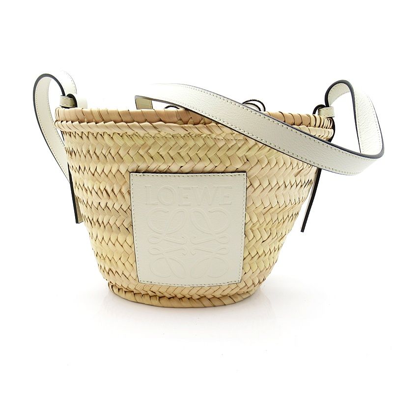 Loewe Drawstring Bucket Bag Palm Leaf Calfskin White