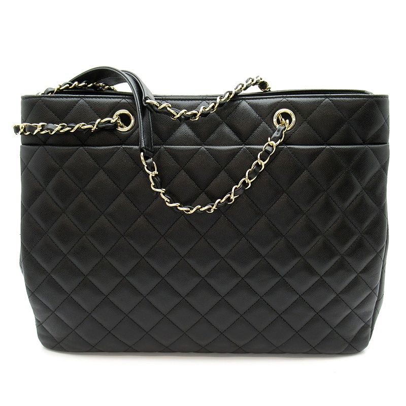 Chanel Large Shopping Caviar Leather Shoulder Bag Black — view 4