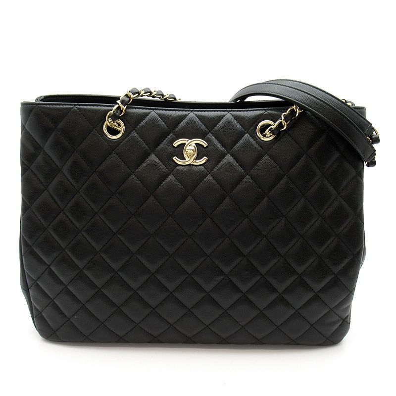 Chanel Large Shopping Caviar Leather Shoulder Bag Black