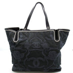 Chanel Camellia Tote Bag Canvas Leather Black