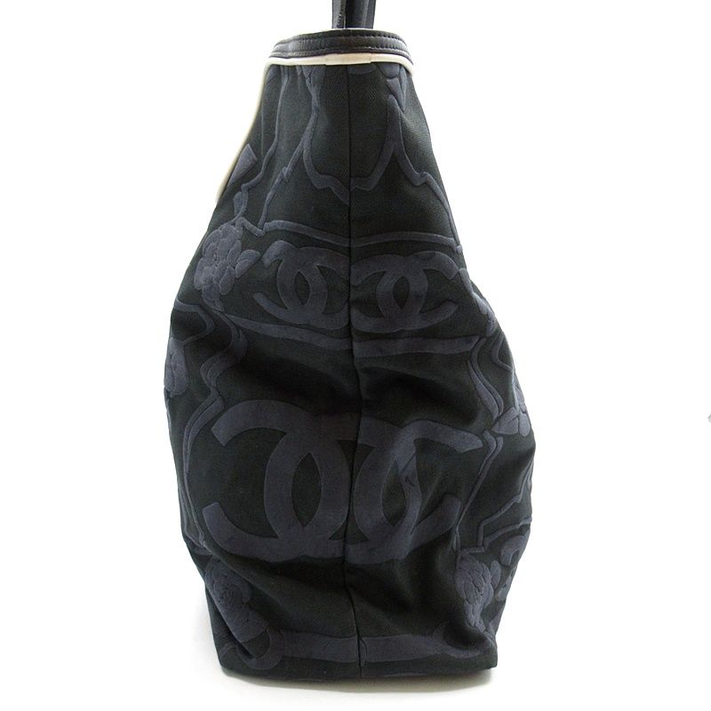 Chanel Camellia Tote Bag Canvas Leather Black — view 2