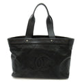 Chanel CC Logo Perforated Tote Bag Leather Black
