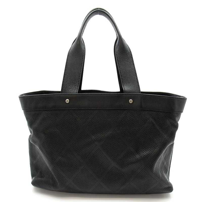 Chanel CC Logo Perforated Tote Bag Leather Black — view 4