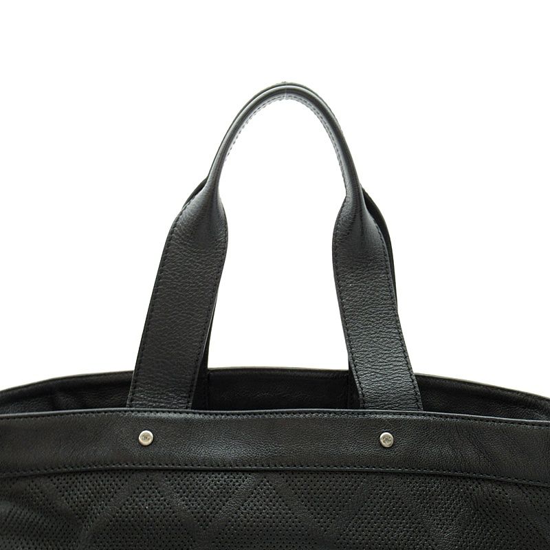 Chanel CC Logo Perforated Tote Bag Leather Black — view 2