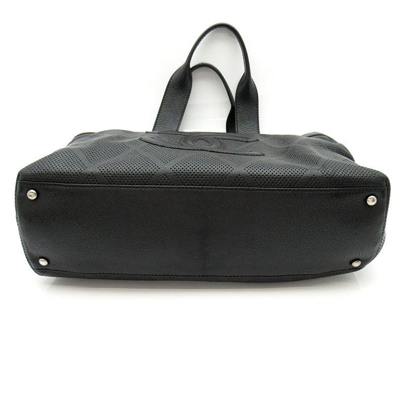 Chanel CC Logo Perforated Tote Bag Leather Black — view 6