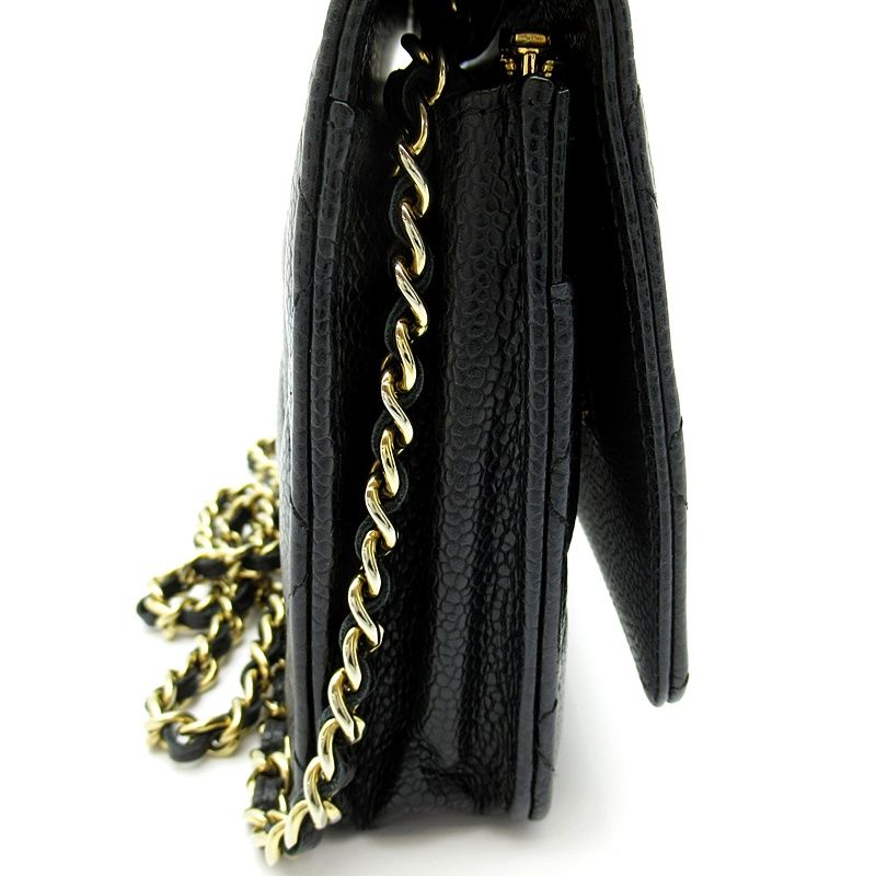 Chanel Quilted Chain Wallet Caviar Leather Shoulder Bag Black — view 4