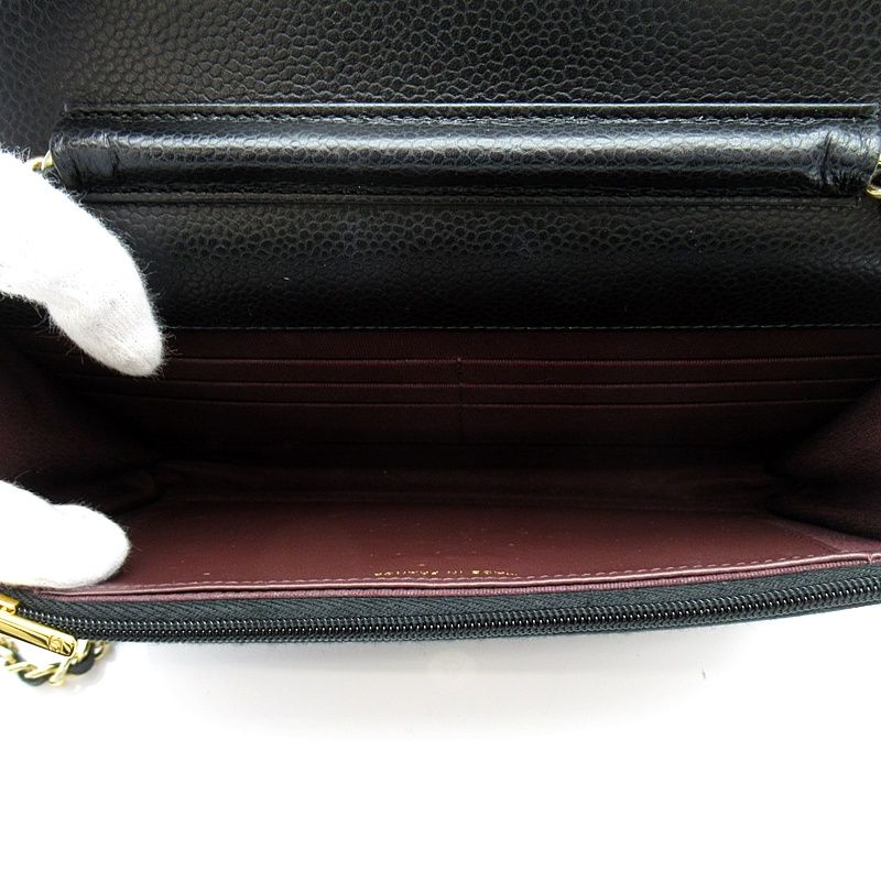 Chanel Quilted Chain Wallet Caviar Leather Shoulder Bag Black — view 6