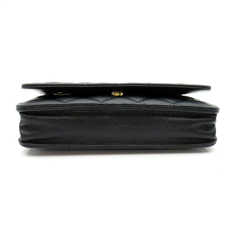 Chanel Quilted Chain Wallet Caviar Leather Shoulder Bag Black — view 5