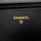 Chanel Quilted Chain Wallet Caviar Leather Shoulder Bag Black — view 7