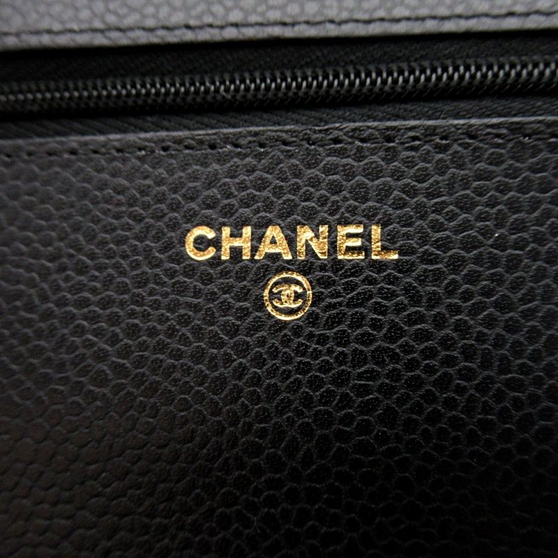 Chanel Quilted Chain Wallet Caviar Leather Shoulder Bag Black — view 7