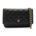 Chanel Quilted Chain Wallet Caviar Leather Shoulder Bag Black