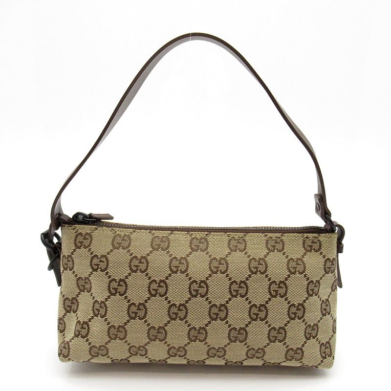 Gucci Pouch GG Canvas Leather Handbag Brown