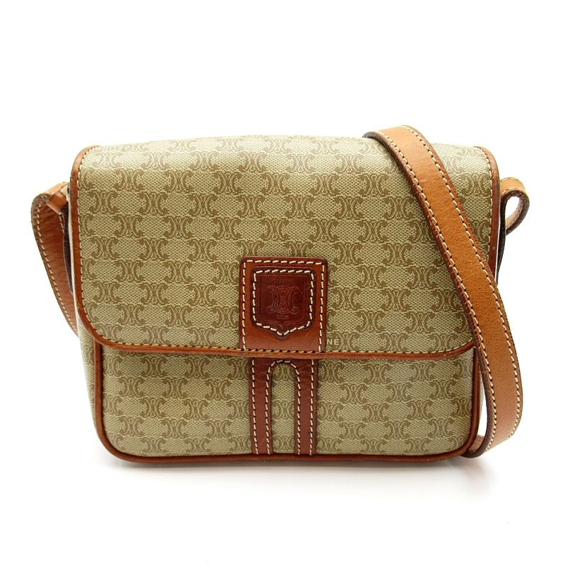 Celine Macadam Shoulder Bag Leather Beige