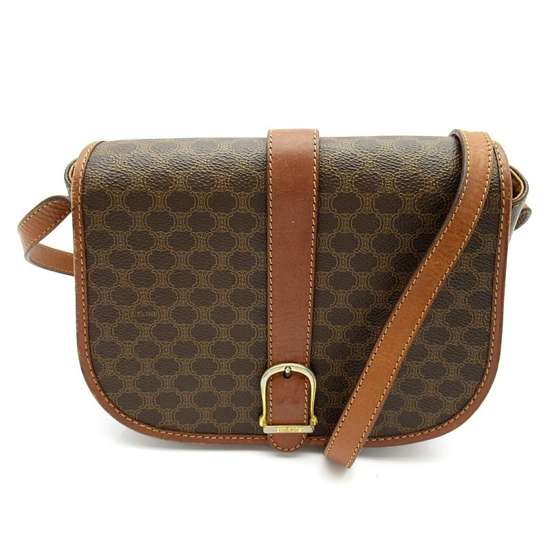 Celine Macadam Shoulder Bag Leather Brown