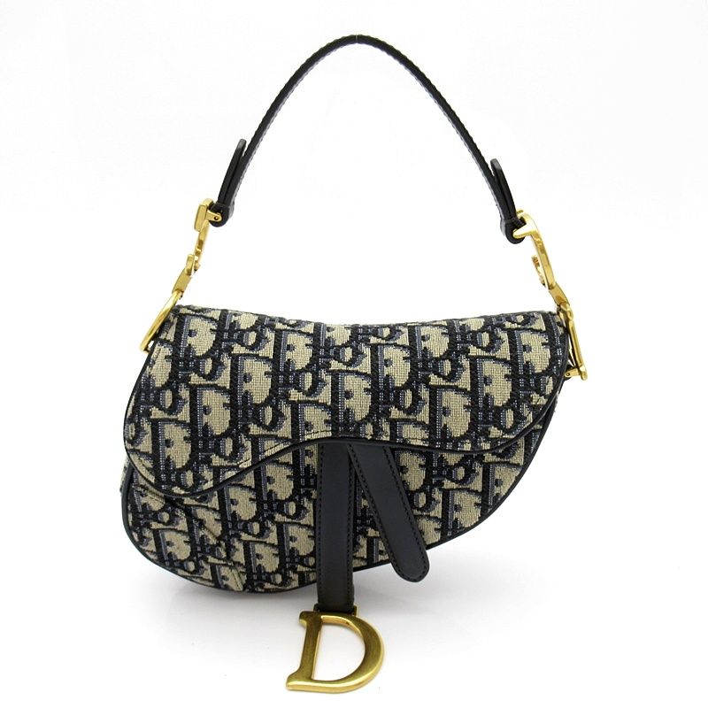 Dior Oblique Jacquard Saddlebag Mini M Canvas Leather Handbag
