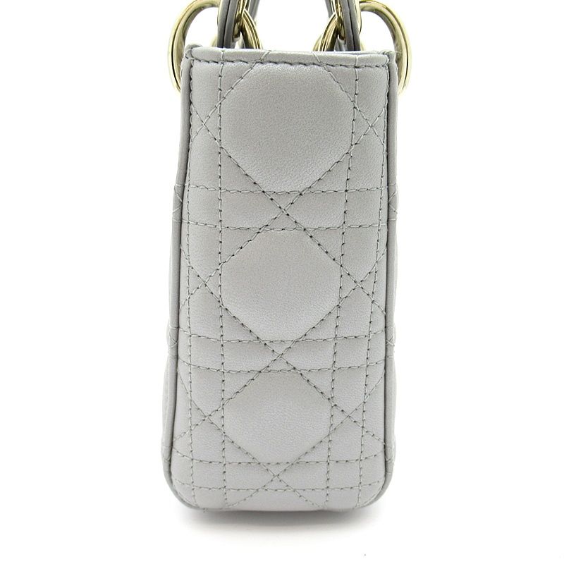 Dior Lady Dior Mini 2-Way Handbag Lambskin Gray — view 5