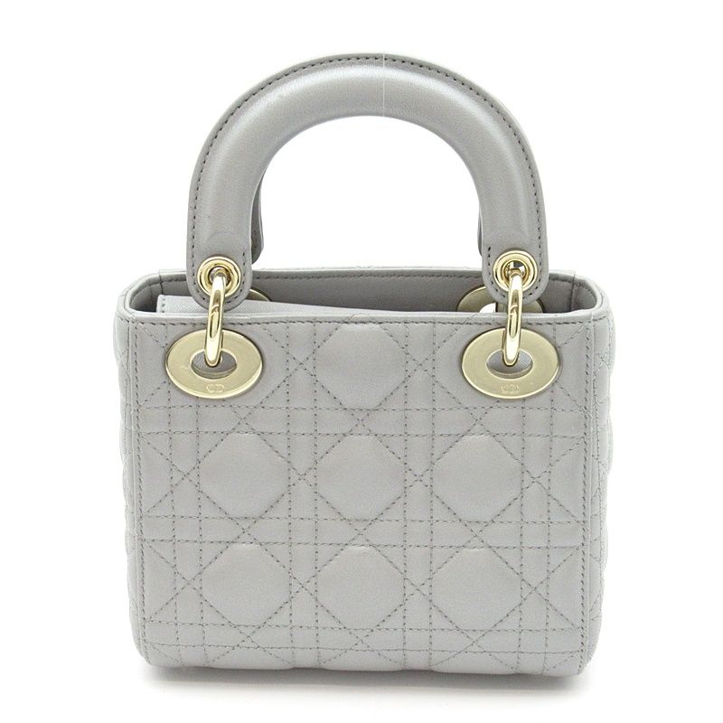 Dior Lady Dior Mini 2-Way Handbag Lambskin Gray — view 4