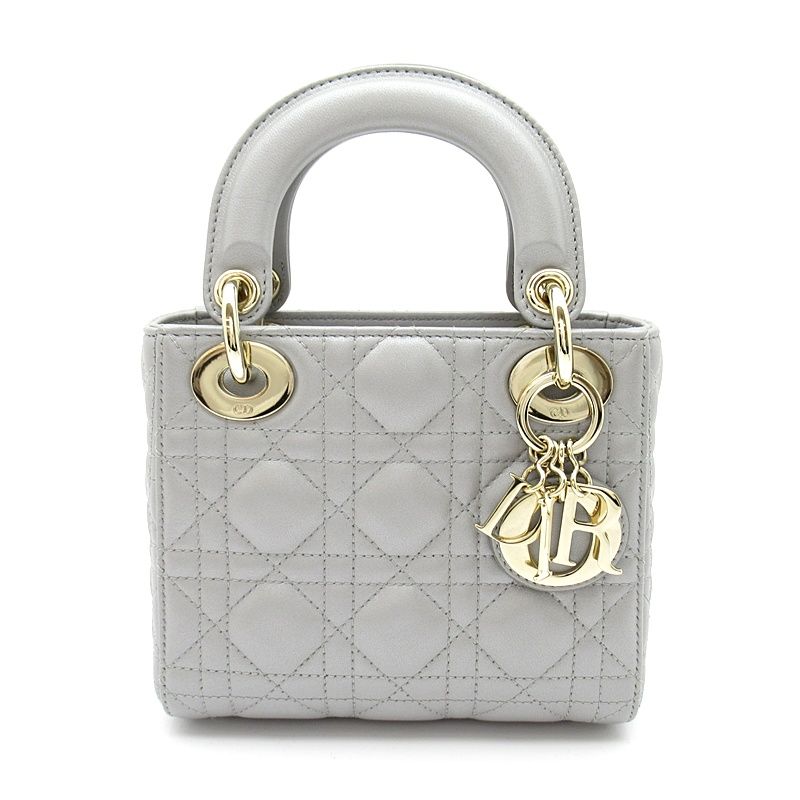 Dior Lady Dior Mini 2-Way Handbag Lambskin Gray