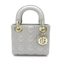 Dior Lady Dior Mini 2-Way Handbag Lambskin Gray