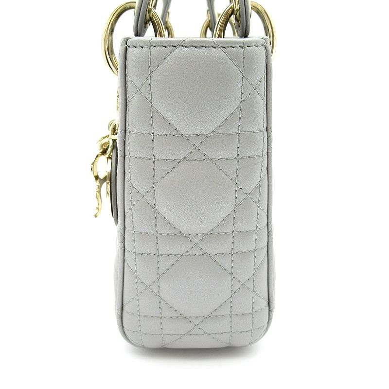 Dior Lady Dior Mini 2-Way Handbag Lambskin Gray — view 3