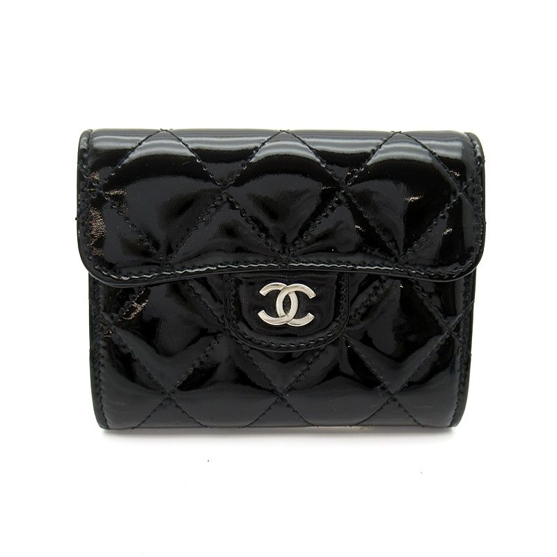 Chanel Quilted Coin Purse Patent Leather Black