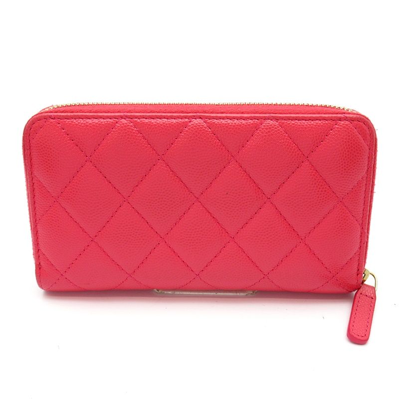 Chanel Quilted Small Zip Wallet Caviar Leather Pink — view 2