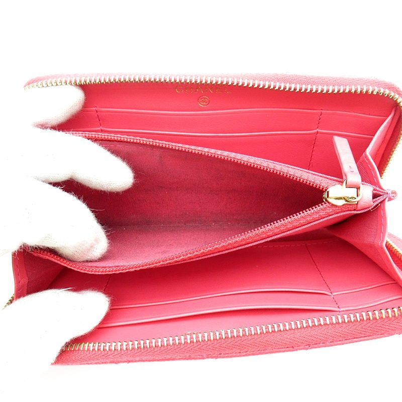 Chanel Quilted Small Zip Wallet Caviar Leather Pink — view 5