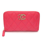 Chanel Quilted Small Zip Wallet Caviar Leather Pink