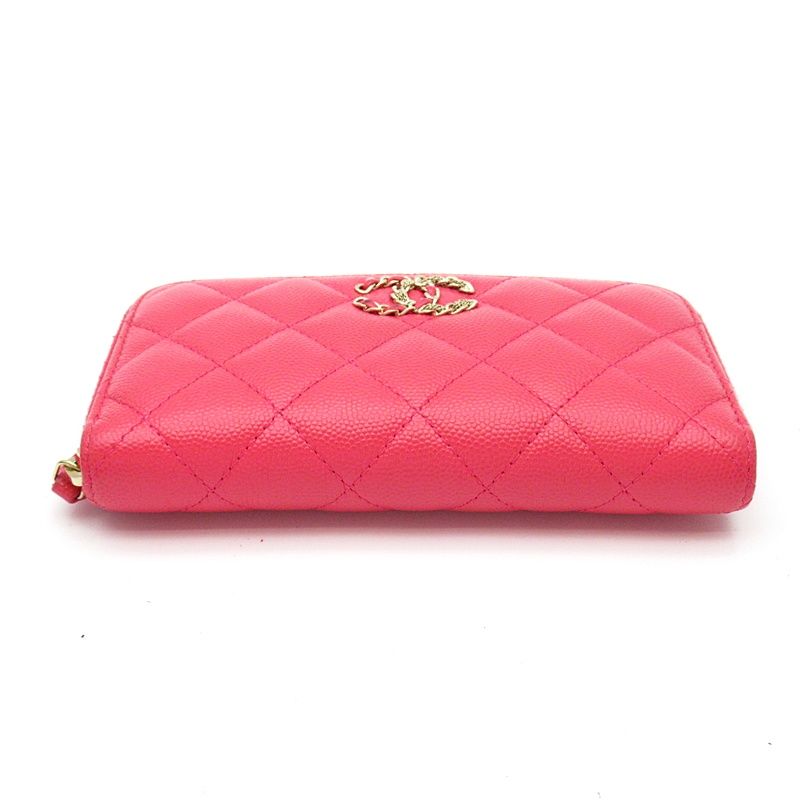 Chanel Quilted Small Zip Wallet Caviar Leather Pink — view 4