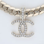 Chanel CC Logo Rhinestone Necklace Brass — view 2