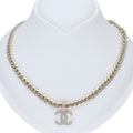Chanel CC Logo Rhinestone Necklace Brass