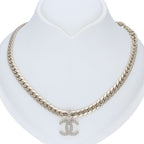 Chanel CC Logo Rhinestone Necklace Brass