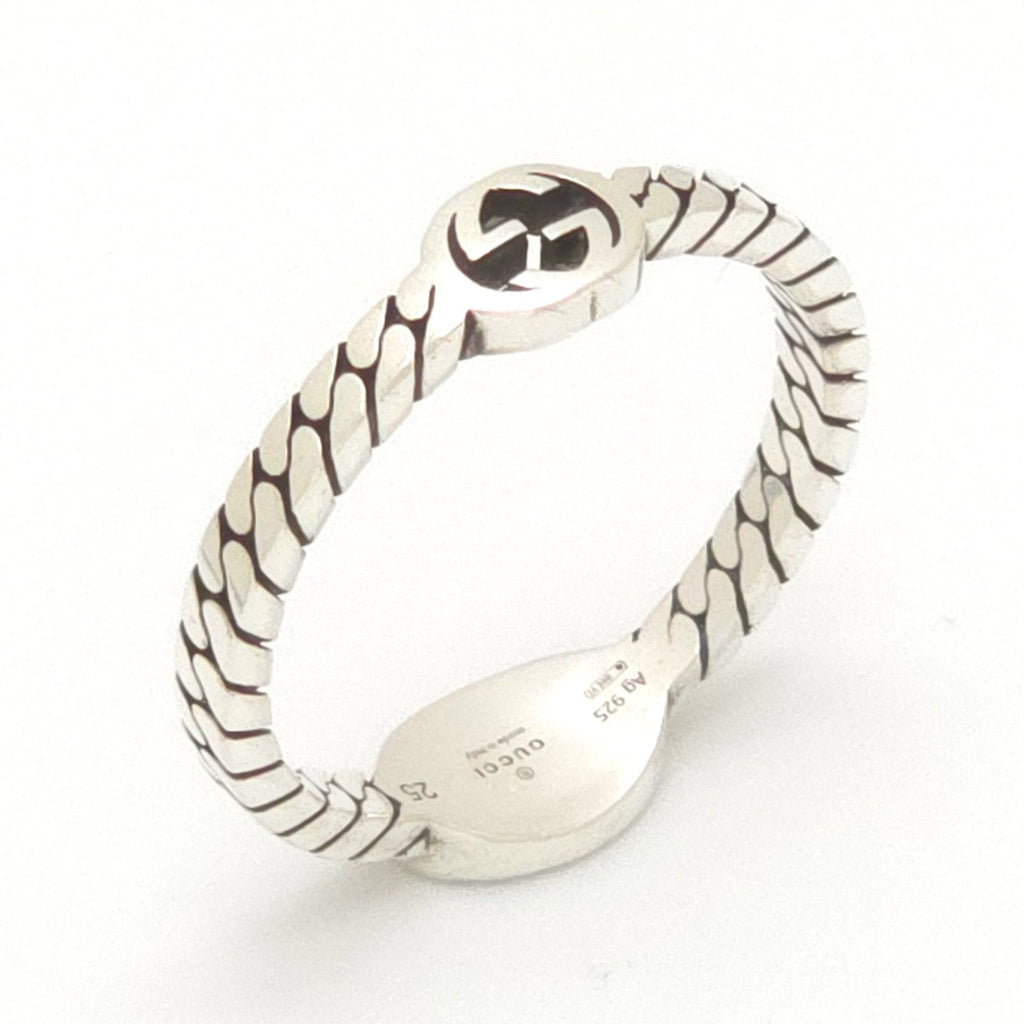 Gucci Interlocking G Slim Ring Sterling Silver Black Color Enamel Gourmette — view 5