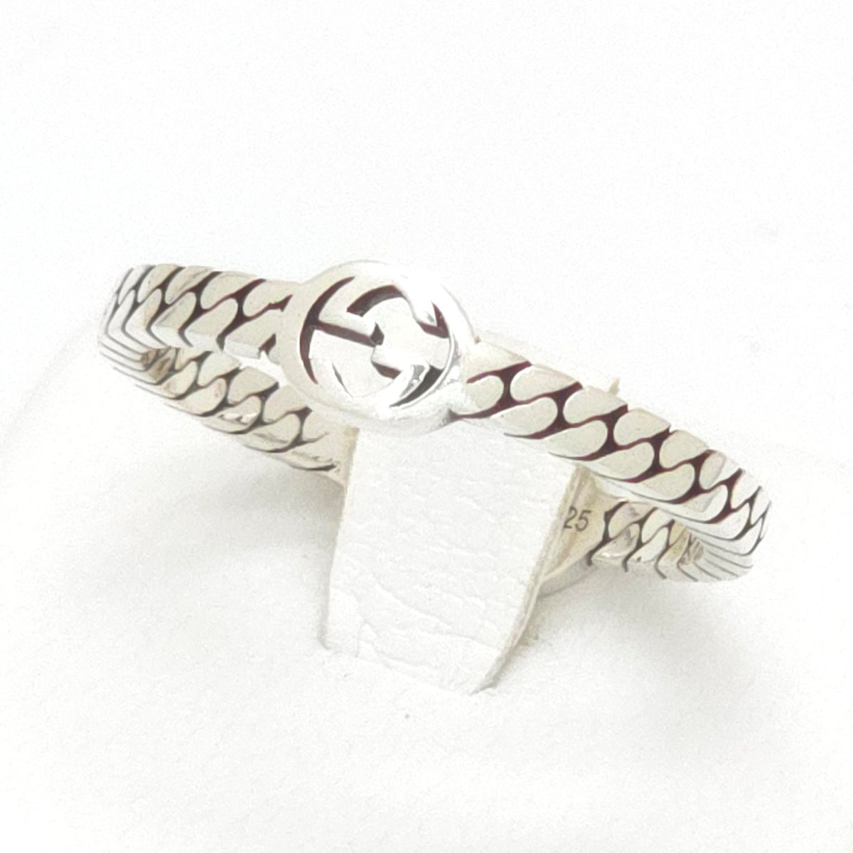 Gucci Interlocking G Slim Ring Sterling Silver Black Color Enamel Gourmette