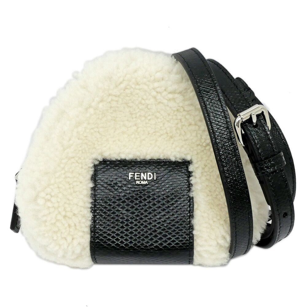 Fendi Onigiri White Shearling Sheepfur Leather Mini Shoulder Bag