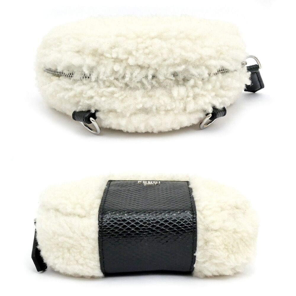 Fendi Onigiri White Shearling Sheepfur Leather Mini Shoulder Bag — view 4