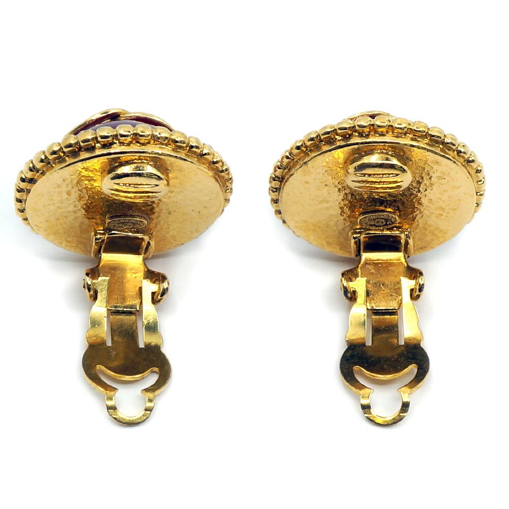 Chanel CC Logo Gripoix Earrings Gold Red — view 2