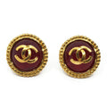 Chanel CC Logo Gripoix Earrings Gold Red