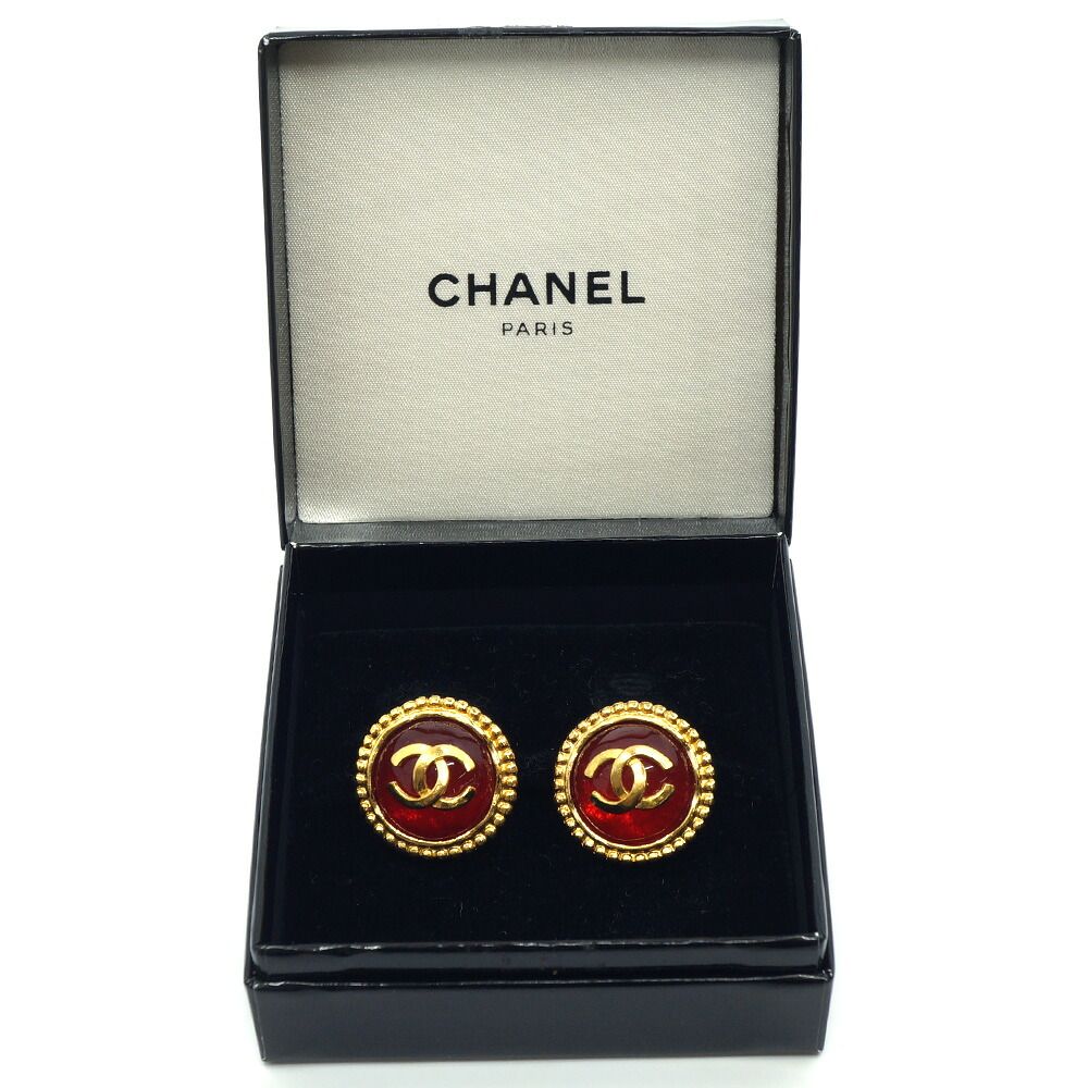 Chanel CC Logo Gripoix Earrings Gold Red — view 7