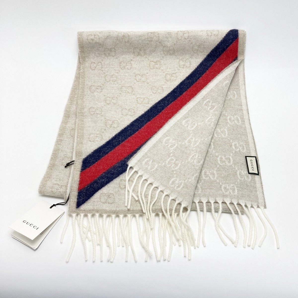 Gucci GG Pattern Sherry Line Scarf Beige — view 2