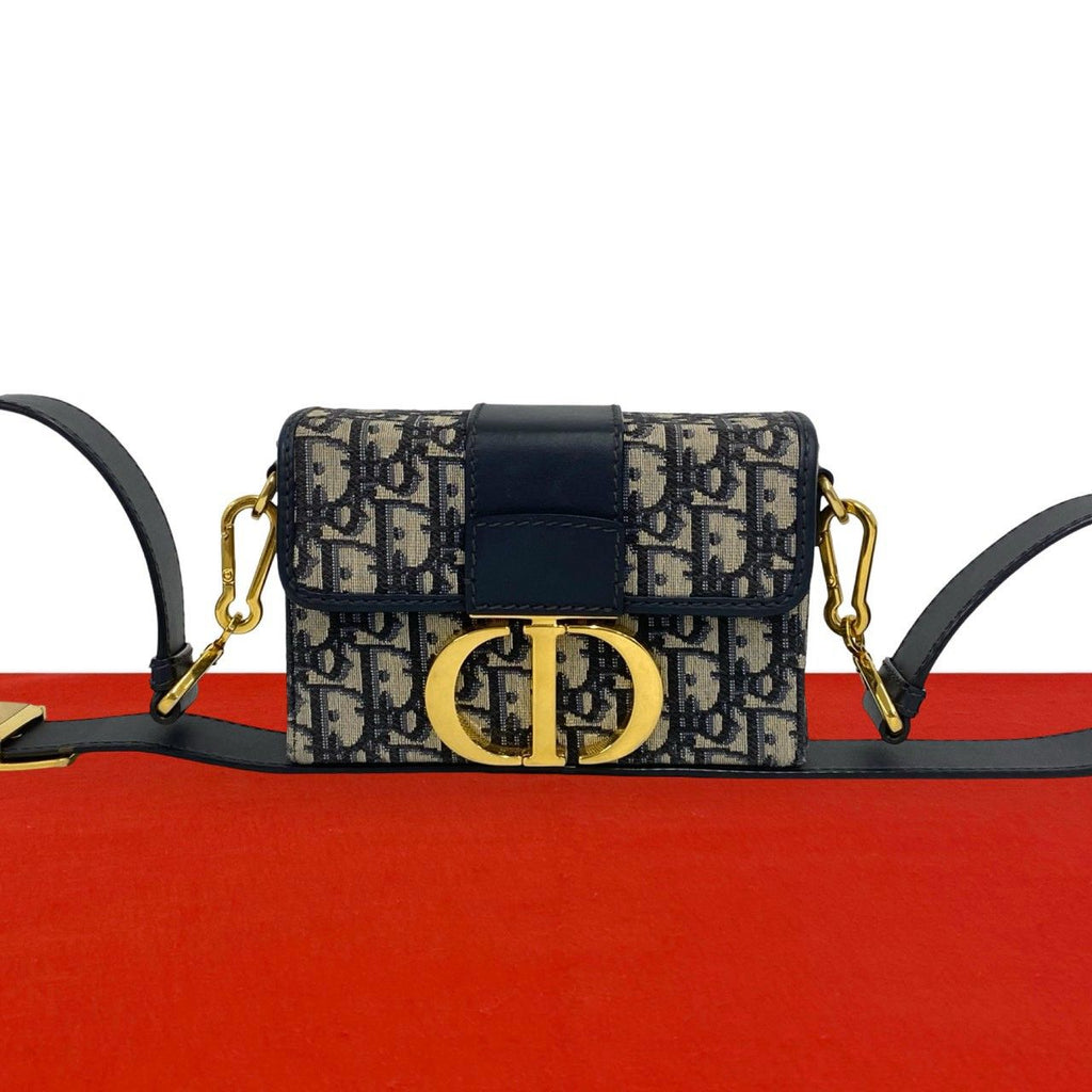 Dior Trotter 30 Montaigne Oblique Leather Shoulder Bag Navy
