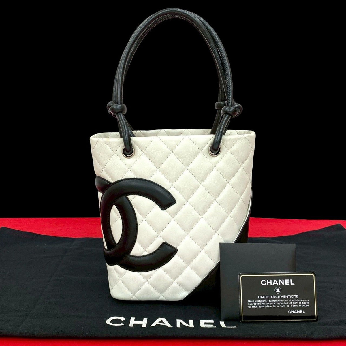 Chanel Cambon Line Small Coco Leather Mini Handbag White Black