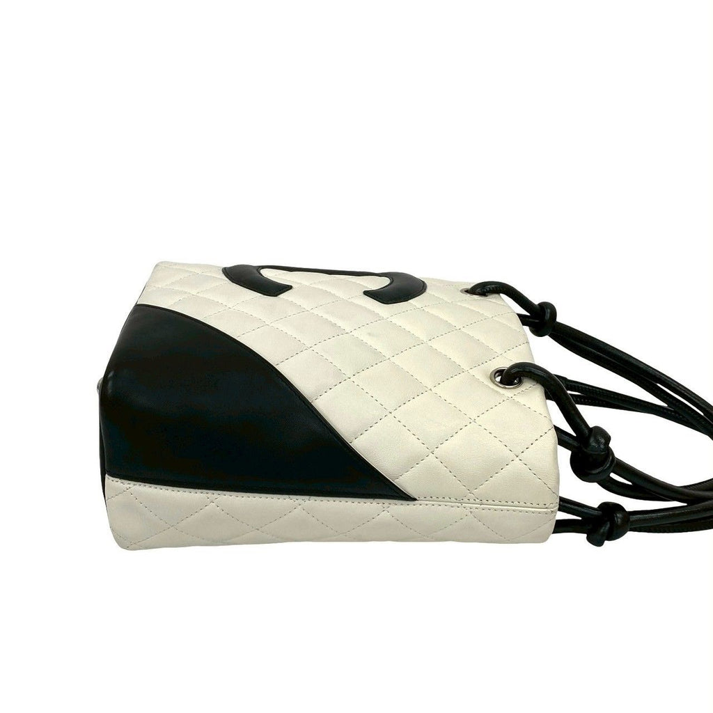 Chanel Cambon Line Small Coco Leather Mini Handbag White Black — view 6