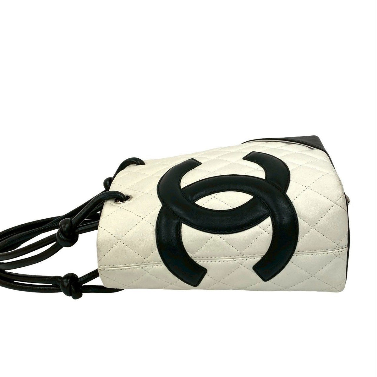 Chanel Cambon Line Small Coco Leather Mini Handbag White Black — view 5