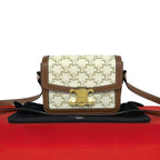 Celine Teen Triomphe Logo Leather Shoulder Bag Pochette Brown Ivory